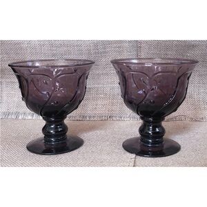 Vintage Purple Amethyst Glass Garden Vine Dessert Dish Set Dark Cottage Core